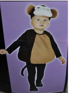 Monkey Halloween Costume 1/2 years Brown Puffer Plush Vest, Hat Unisex Toddler